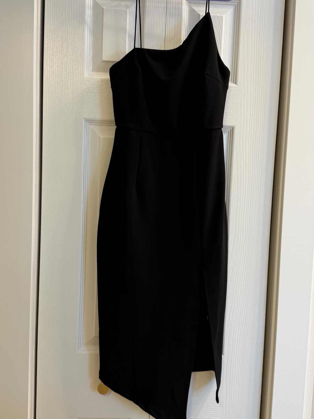 Hello Molly Black Asymmetric Slip Dress with Spaghetti Straps